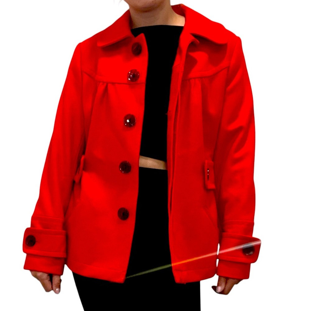 Style & Co Red Button-Front Vintage Jacket Pea Coat | Belted Cuffs | Size medium